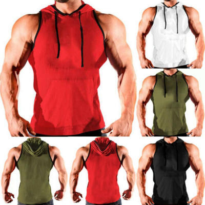 

US Mens Muscle Hoodie Tank Top Bodybuilding Gym Workout Sleeveless Vest T-shirt