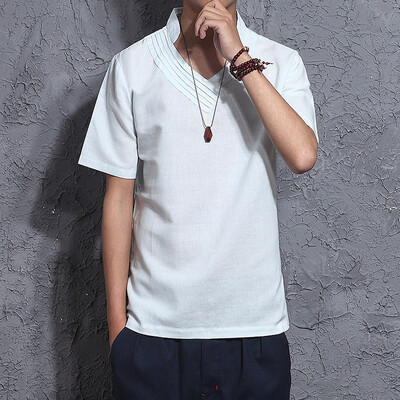 

Toponeto Mens Summer Casual Vintage Pure Color Cotton Linen Short Sleeve T-Shirts Tops