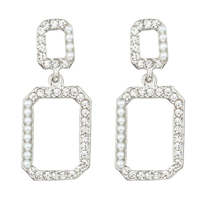 

Party Women Double Hollow Square Rhinestone Faux Pearl Inlaid Stud Earrings