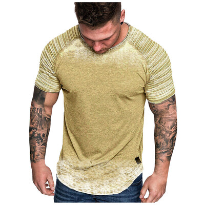 

Toponeto Fashion Mens Summer Pleats Slim Fit Raglan Short Sleeve Pattern Top Blouse