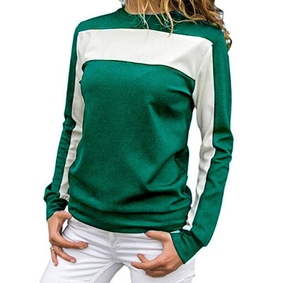 

Autumn Fashion Patchwork Blouses For Women Long Sleeve O Neck Splice Pullovers Casual Sports Tops Sweatshirt Clothing