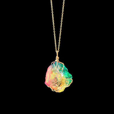 

1pc Rainbow Stone Natural Crystal Chakra Rock Chain Quartz Pendant Necklace