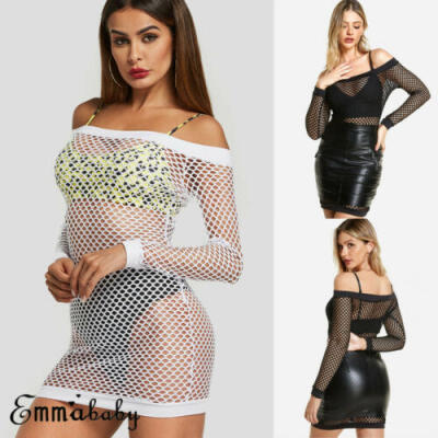 

UK Sexy Women Bikini Cover Up Mesh Fishnet Dress Party Cocktail Club Short Dress