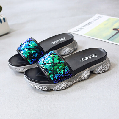 

Slip-on slippers womens wear summer bright thick-bottom one-line fashionable beach shoes for vacation