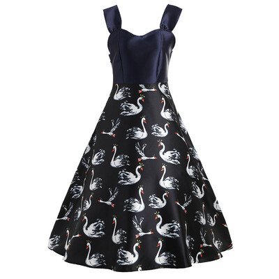 

Swan Print Sleeveless Swing Dress