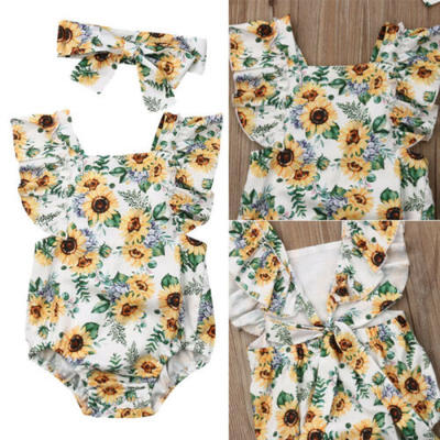 

Toddler Newborn Baby Girl Romper Jumpsuit Bodysuit Clothes Headband Outfit Sets