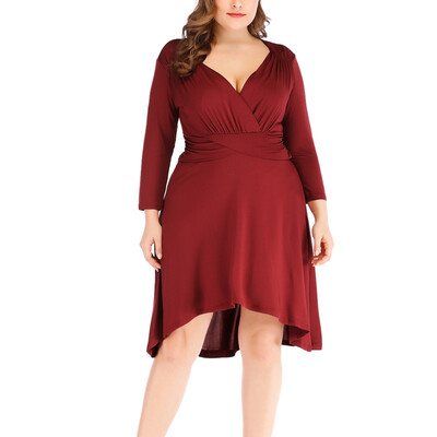 

Women New Spring Fashion Sexy Concise Elegant Solid Color V-neck Long Sleeve Dresses