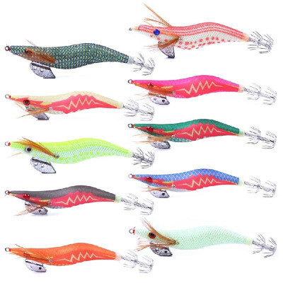 

10Pcs Fishing Lure Set Squid Jigs Glow At Night Artificial Fishing Lures Squid Jig Hooks Wood Shrimp Fishing Bait