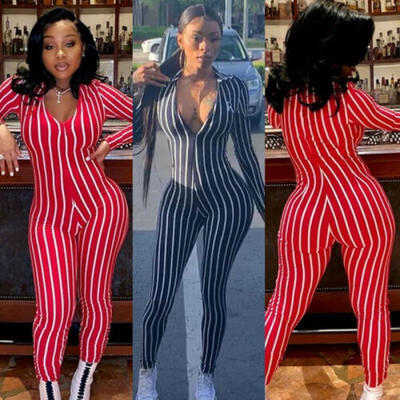

US Women Long Sleeve Stripe Playsuit Ladies Summer Romper Long Jumpsuit Trousers