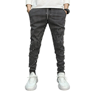 

Men Slim Fit Skinny Pants Fashion Grey With Stripe Casual Solid Color Pants New