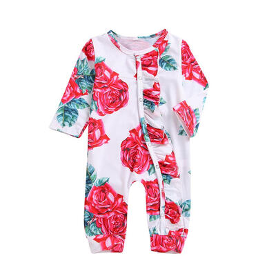 

Kids Girls Long Sleeve Romper Children Autumn Casual Flower Print Jumpsuit