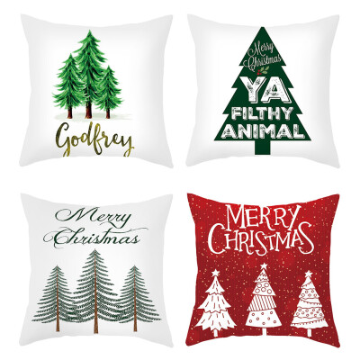 

Tailored 4PC Merry Christmas Short Plush Pillowcase Sofa Pad Set Home Decoration 18x18 In