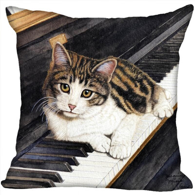 

Cat Pillow Cover Bedroom Home Office Decorative Pillowcase Square Zipper Pillow Cases Satin Fabric No Fade 35x35CM