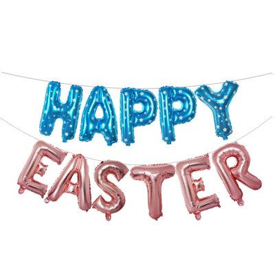 

Toponeto 16 inch Large Happy Easter Foil Balloon Set Banner Bunting Party Decoration