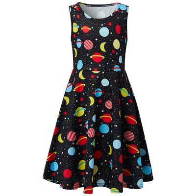 

Youth Teen Kids Girl Sleeveless Planets Print Dress School Party Sundress Clothes