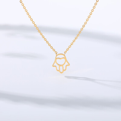 

All Is Well Amulet Hamsa Hand Heart Pendant Necklace Women Stainless Steel Gold Color Hollow Hand of Fatima Choker Necklaces