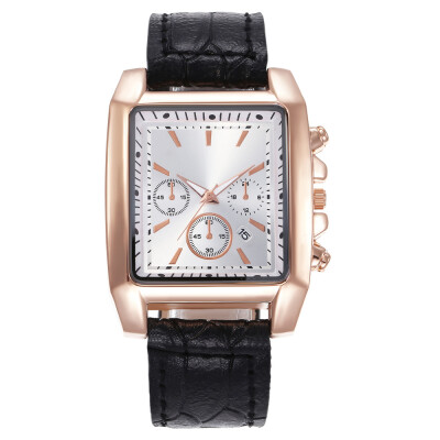 

Mens fashion square head business casual calendar quartz hand