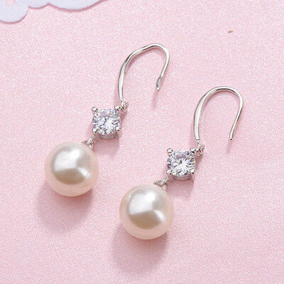 

10Mm Cultured Natural Freshwater Drop Pearl Earrings Sterling Silver Diamond Pearl Jewelry For Women