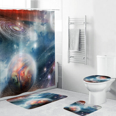 

Toponeto 4PCS Non Slip Toilet Polyester Cover Mat Set Bathroom Shower Curtain