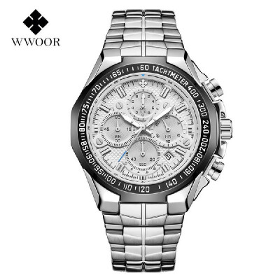 

WWOOR 8868 Men Quartz Watch Stainless Steel Band Fashion Multifunction Wristwatch 5ATM Luminous Display Chronograph Calendar Date