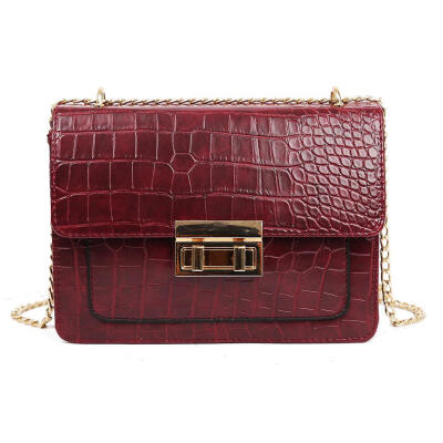 

Retro Chain Flap Stone Pattern Shoulder Handbags Women Leather Satchel Bags