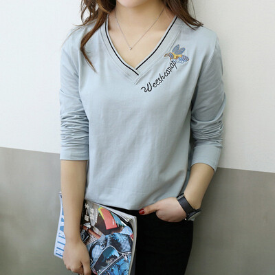 

Female T-Shirts Autumn Long Sleeve Tee Cute Printed Women Harajuku Solid Loose T-Shirts Lady Girls Basic Tops