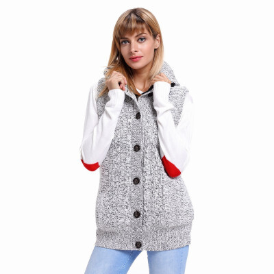 

Single-row button sleeveless vest vest casual knit hooded sweater