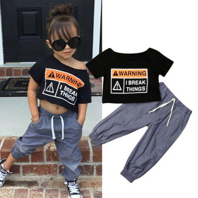 

UK Toddler Baby Girl Kid Off Shoulder Crop Top Long Pants Outfits Clothes Summer