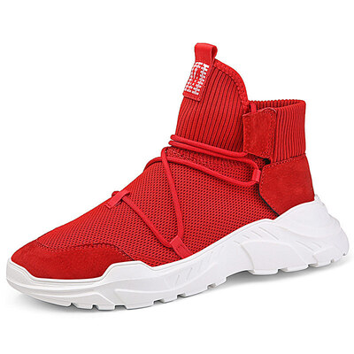 

High-top sneakers mens running shoes soft bottom flying woven sports knit socks shoes