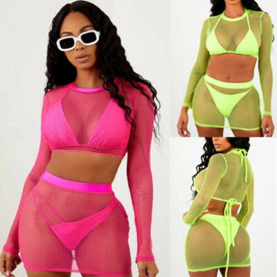 

Women Crochet Fishnet Swimwear Cover Up Summer Bikini Beach Bathing Sexy Suits