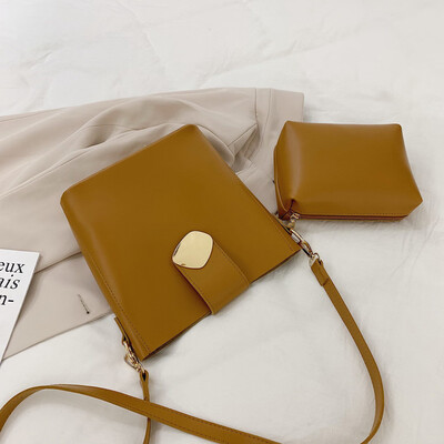 

Tailored 2Pcs Women Retro Simple Pure Color Leather Hand Bag Shoulder Bag Crossbody Bags