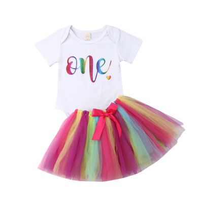 

Adorable Infant Baby Girls 1st Birthday Romper Rainbow Skirt Tutu Dress Outfits