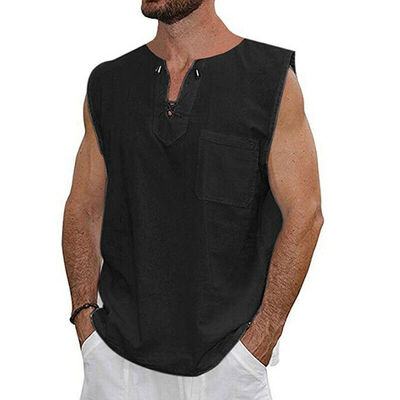 

Mens Linen Sleeveless Summer Solid Shirts Casual Loose Dress Soft Tops Tee