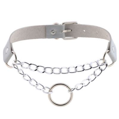 

Women Men Punk Exaggerated Handmade Chain Choker Necklace O Round Metal Leather Collar Bondage Harness Necklace