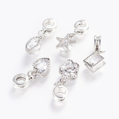 

Alloy European Dangle Beads Large Hole Pendants with Cubic Zirconia Mixed Shapes Platinum 2528mm Hole 5mm