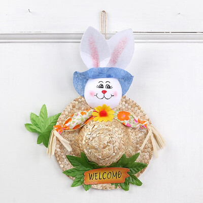 

Toponeto Easter Garland Scarecrow Bunny Handmade Creative-Cute Straw Hat For Children