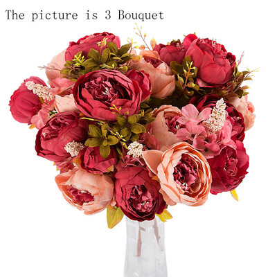 

Gobestart 3 Bouquet 24 Heads Artificial Peony Silk Flower Leaf Home Wedding Party Decor