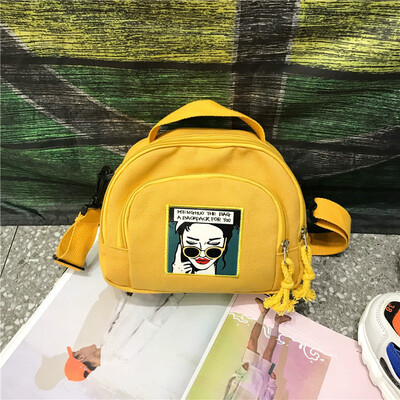 

College wind female bag new personality contrast color shoulder bag canvas wide shoulder strap fashion small bag