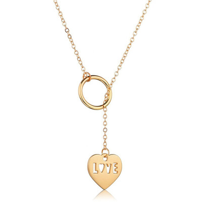 

Women Trendy Gold Pendant Necklace Rhinestone Through Circle Charm Romantic European Style Wedding Jewelry For Female Gold Color