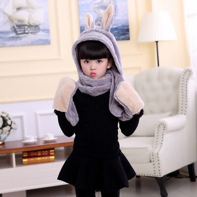 

Korean childrens autumn&winter new plush multi-function cartoon embroidery scarf men&women baby thick warm hat around