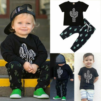 

UK 2PCS Newborn Baby Boys Kids Cactus T-shirt TopsPants Outfits Summer Clothes