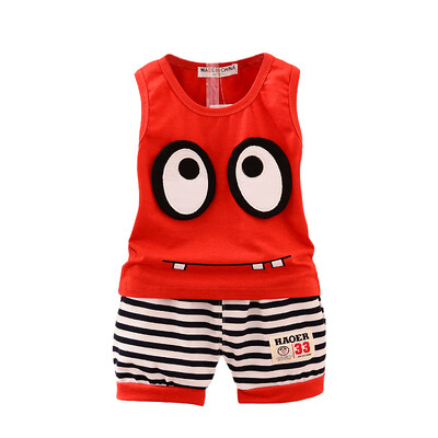 

Summer Kid Clothes Set Cartoon Style Baby Boy Girls Vest Stripe Shorts 2pcs Clothing Set Children Sport Suit