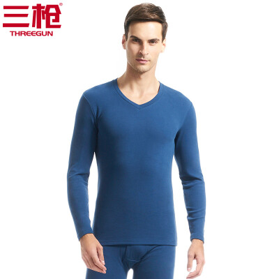 

Three guns thermal underwear men 2018 autumn&winter new product refreshing skin stretch thick cotton round neck v-neck long-sleeved couple autumn clothes long pants womens suit mens deep love blue