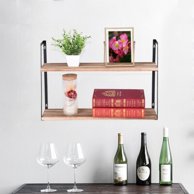 

Gobestart 2 Tier Rustic Floating Book Shelves Wall Mounted Industrial Wall Storage Shelves