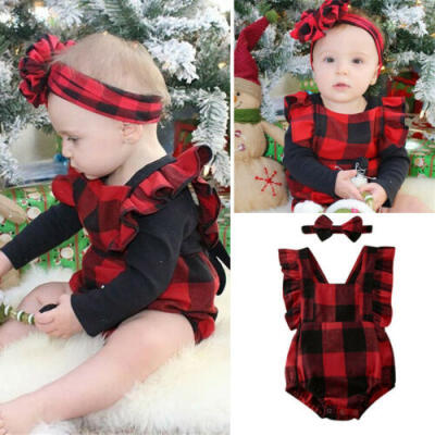 

Xmas Newborn Baby Boy Girl Christmas Romper Bodysuit Headband Outfit Clothes Set