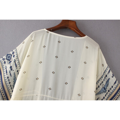 

Women Chiffon Kimono Cardigan Bikini Cover Up Printed Boho Long Loose Casual Beach Robe Blouse Top Blue