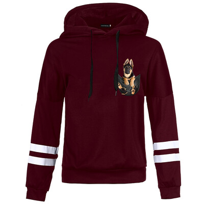

Women Fashion Long Sleeve Dog Printed Hoodie Casual Cute Sweatshirts Striped Sleeve Pulover Tops