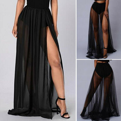 

Women Chiffon Long Maxi Skirt High Waist Summer Pleated Boho Beach Skirt Dress