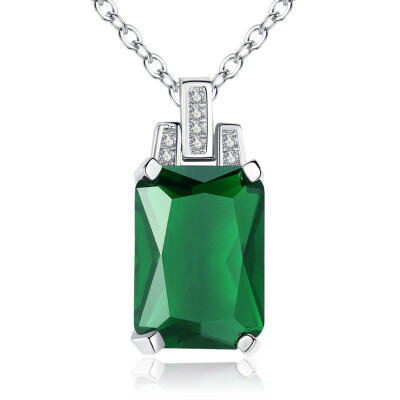 

925 Sterling Silver Women Fashion Necklaces 651Ct Emerald Cut Created Emerald Charm Zircon Pendant Jewelry Gift