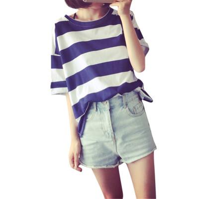 

Nomeni Fashion Womens Short Sleeve Vest Stripes Print Tank Top Blouse